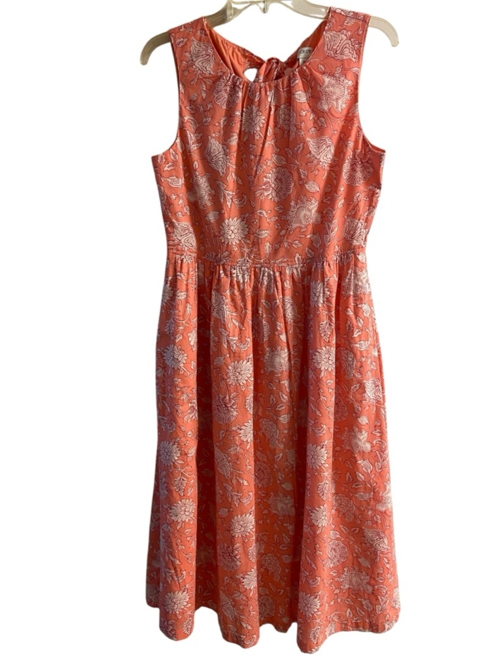 J. Crew Coral Floral Midi Dress with Keyhole Tie pockets Sz 6